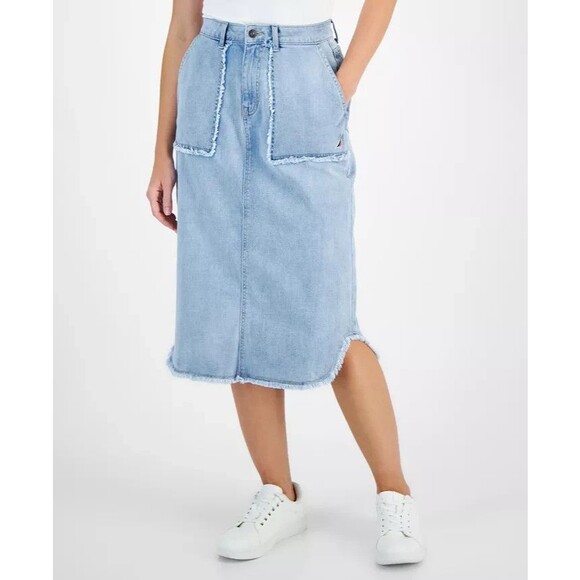 Nautica Jeans Women’s Denim Utility Midi Skirt, Blue, Size 2 - Picture 1 of 3